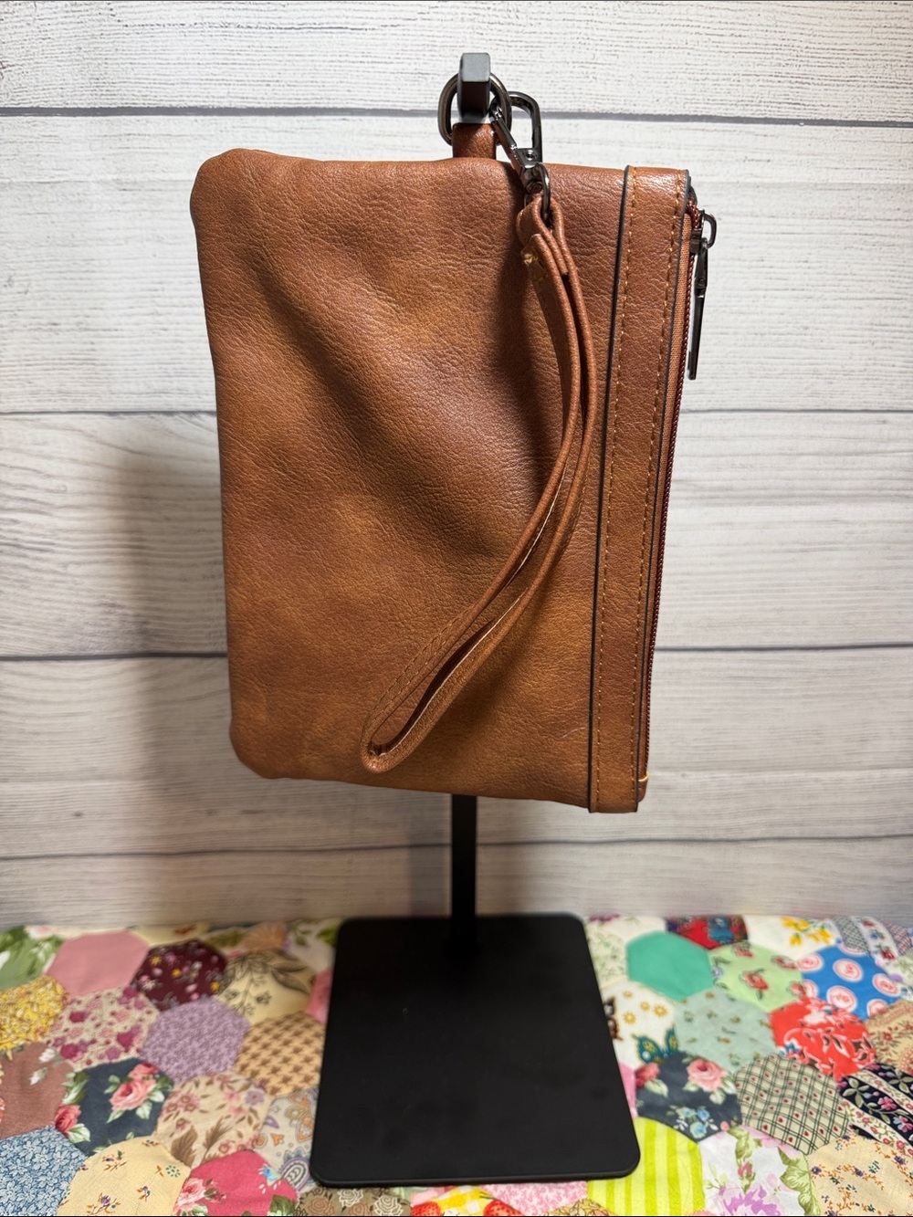 Leather Wristlet Clutch - Brown